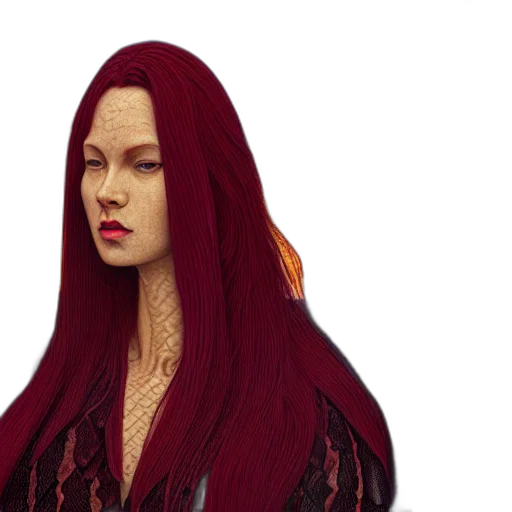 hair, face, 3d render, photorealistic, fantasy art, pixel art, red, dark transparent PNG cut-out