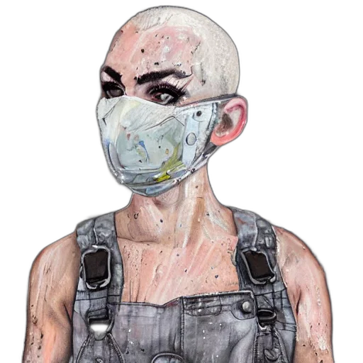 mask, face, concept art, cyberpunk, watercolor, comic book art, full, body transparent PNG cut-out