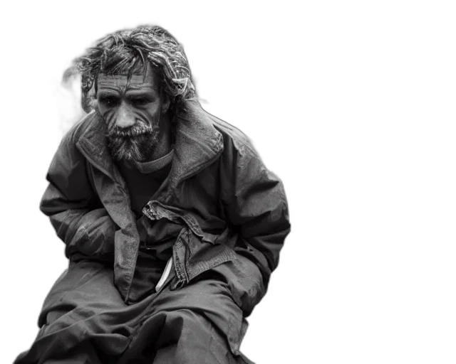 jacket, face, photorealistic, concept art, beautiful, handsome, homeless, man transparent PNG cut-out