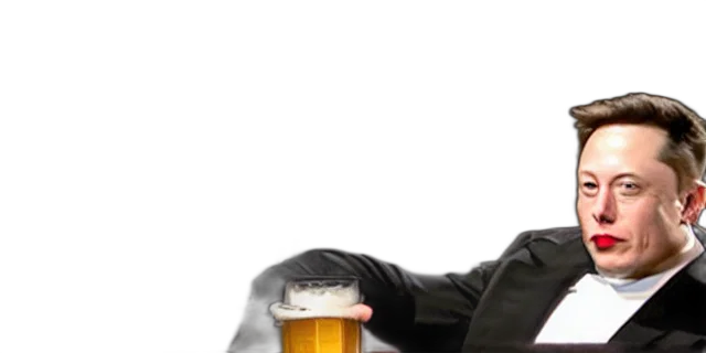 jacket, bottle, hat, face, sad, bald, poor, elon transparent PNG cut-out