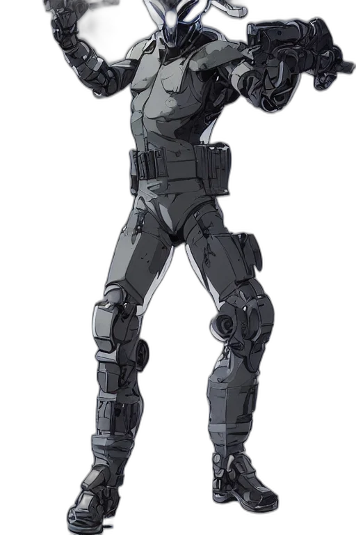 robot, weapon, concept art, comic book art, pixel art, 3d render, monochrome, full transparent PNG cut-out