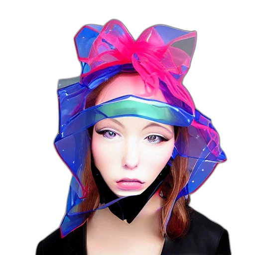 hat, mask, face, umbrella, cyberpunk, vaporwave, photorealistic, 3d render transparent PNG cut-out