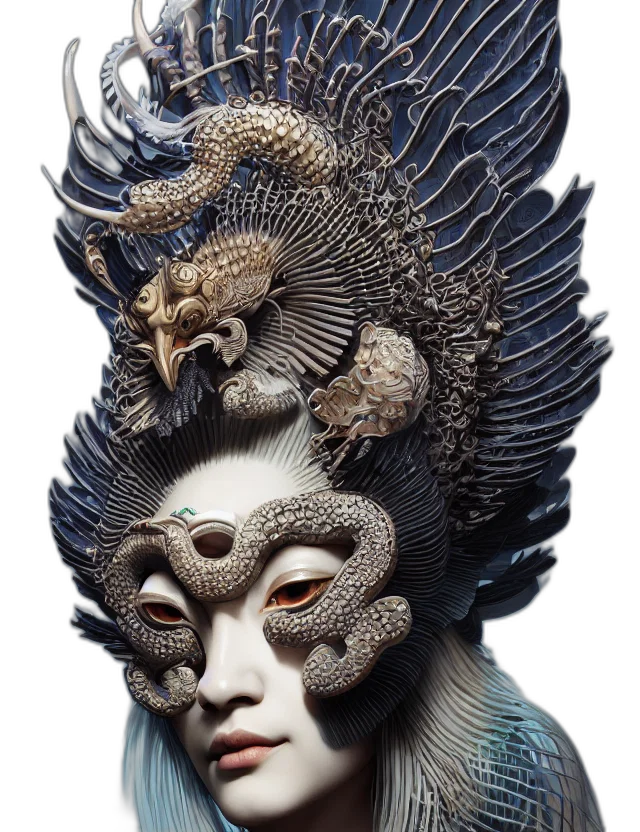 mask, dragon, creature, face, fantasy art, concept art, photorealistic, 3d render transparent PNG cut-out
