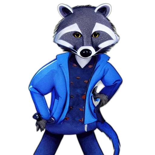 jacket, staff, animal, concept art, 3d render, cartoon, fantasy art, blue transparent PNG cut-out