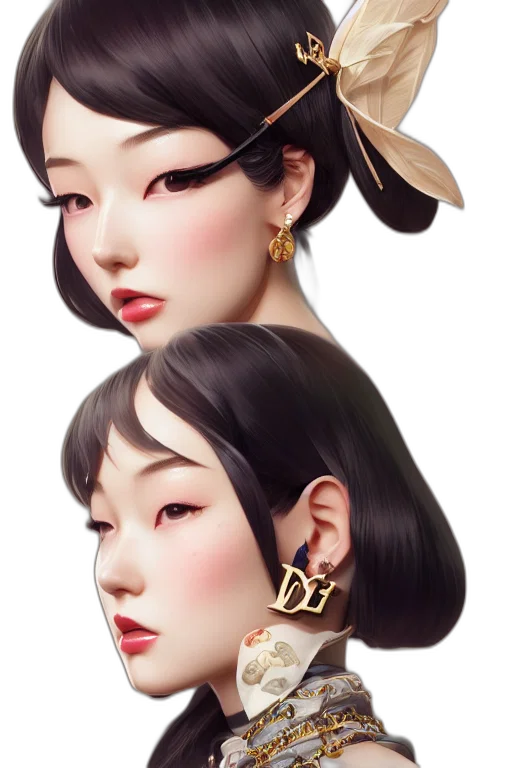 jewelry, face, fantasy art, concept art, photorealistic, 3d render, golden, pastel transparent PNG cut-out