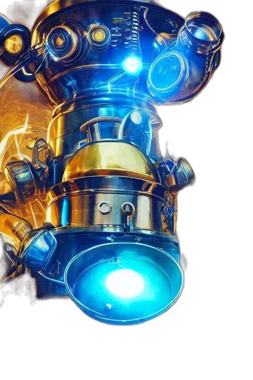 robot, weapon, sword, staff, concept art, fantasy art, 3d render, golden transparent PNG cut-out