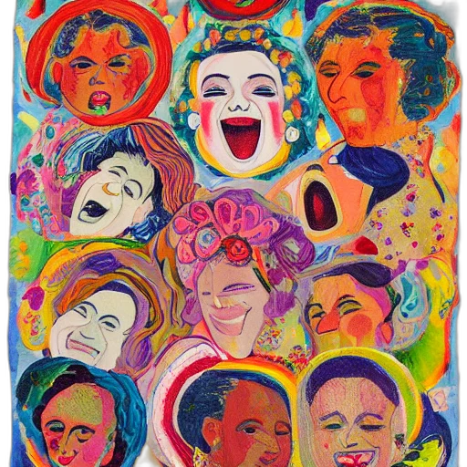 mask, face, colorful, various, disembodied, heads, laughing, flowers transparent PNG cut-out