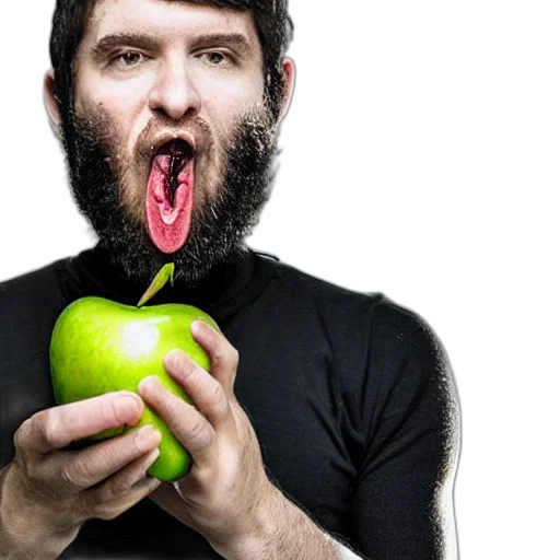 food, photorealistic, man, eating, grenade, like, apple transparent PNG cut-out
