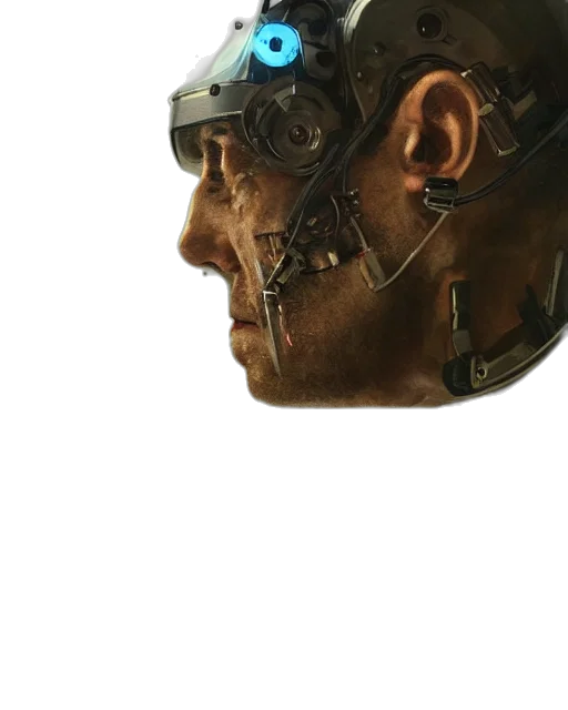 face, robot, mask, weapon, concept art, cyberpunk, 3d render, photorealistic transparent PNG cut-out