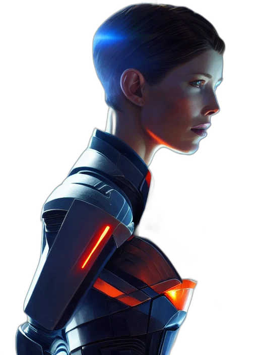 robot, jacket, face, staff transparent PNG cut-out