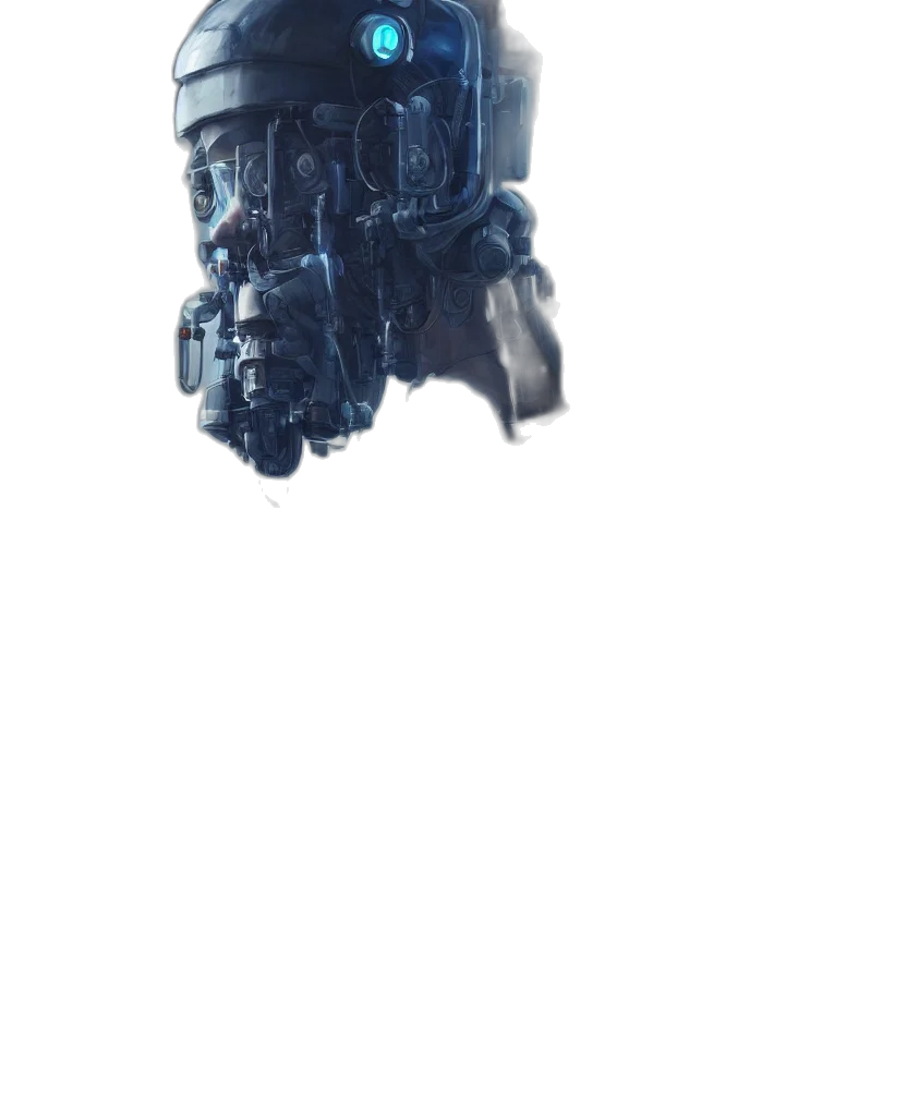 robot, mask, weapon, face, concept art, 3d render, photorealistic, comic book art transparent PNG cut-out