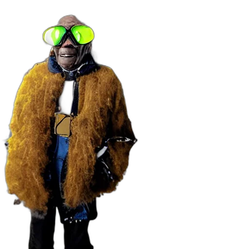 jacket, mask, creature, staff, cyberpunk, concept art, far, shot transparent PNG cut-out