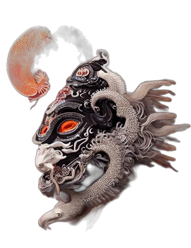 mask, dragon, face, staff transparent PNG cut-out