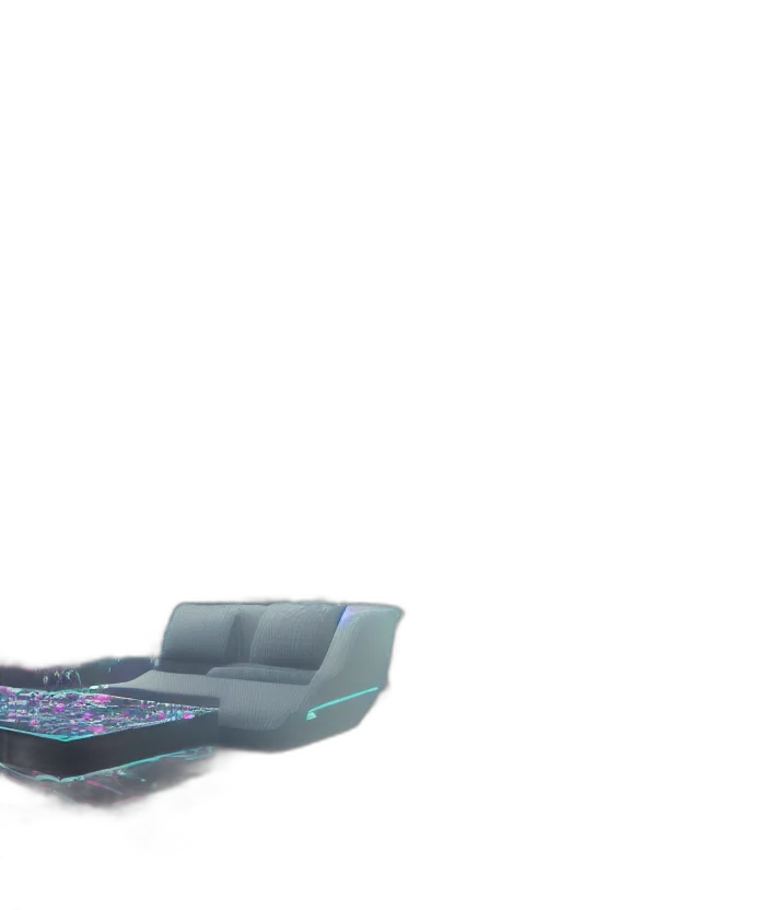 furniture, robot, 3d render, vaporwave, concept art, cyberpunk, outer space, neon lights transparent PNG cut-out