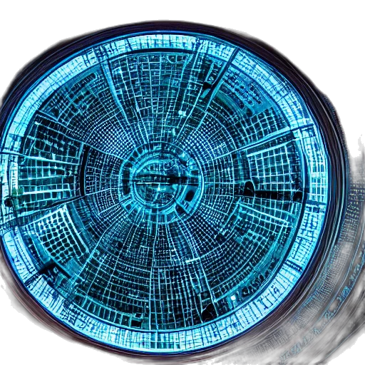 cyberpunk, 3d render, blue, city transparent PNG cut-out