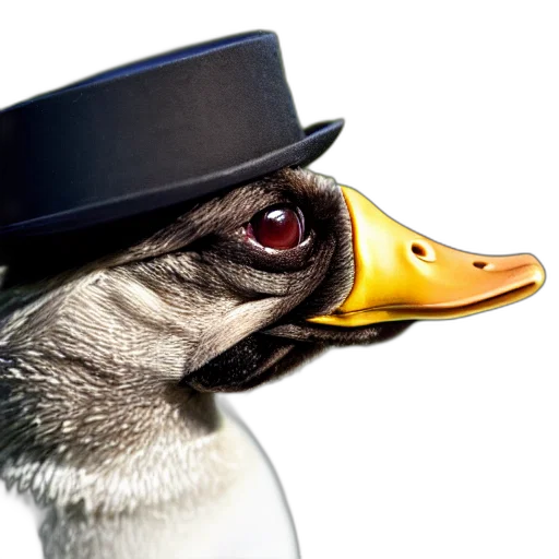 hat, animal, mask, photorealistic, 3d render, closeup, duck, wearing transparent PNG cut-out