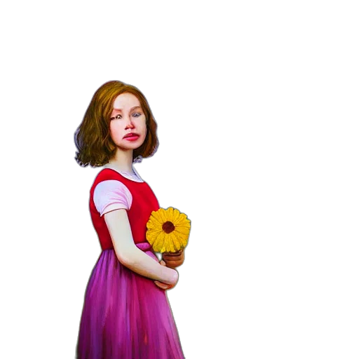 dress, flower, face, crown, photorealistic, 3d render, concept art, pixel art transparent PNG cut-out