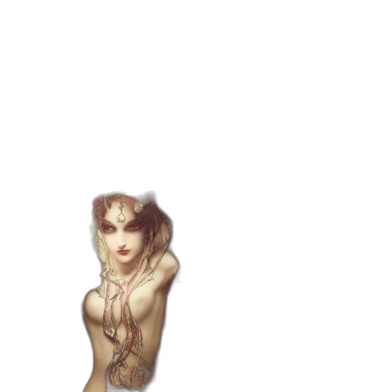 dress, jewelry, staff, creature transparent PNG cut-out
