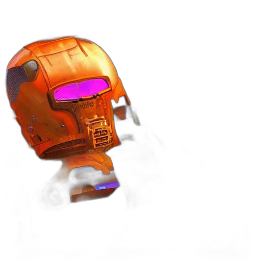 robot, mask, weapon, face, 3d render, concept art, cyberpunk, pixel art transparent PNG cut-out