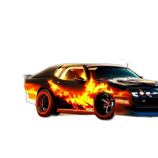car, weapon, photorealistic, concept art, 3d render, fantasy art, fire, black transparent PNG cut-out