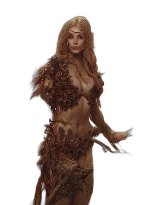 dress, creature, staff, fantasy art transparent PNG cut-out