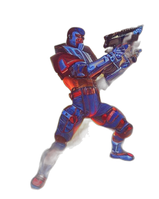 robot, weapon, staff, sword, concept art, 3d render, comic book art, vaporwave transparent PNG cut-out