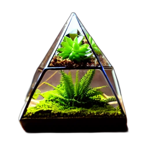 bottle, crown, 3d render, photorealistic, pyramid, glass, terrarium, cube transparent PNG cut-out