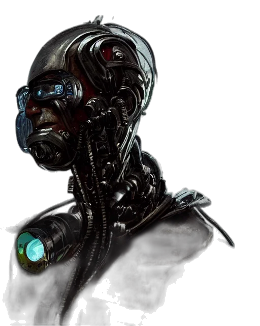 robot, staff, mask, face, cyberpunk, concept art, comic book art, fantasy art transparent PNG cut-out