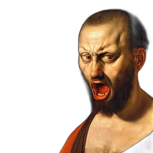 face, photorealistic, oil painting, angry transparent PNG cut-out