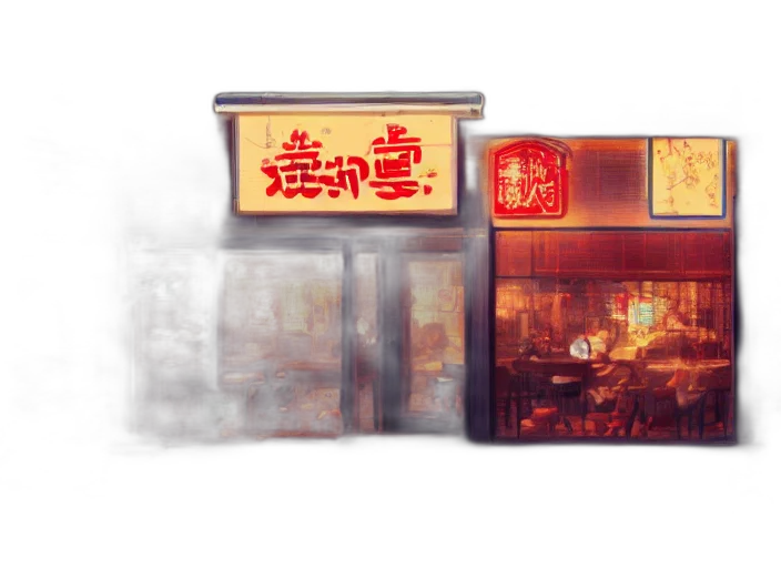 food, concept art, photorealistic, pixel art, 3d render, neon lights, city street, fog transparent PNG cut-out