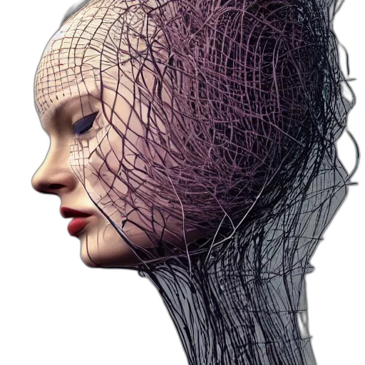 hair, crown, face, mask, 3d render, photorealistic, cyberpunk, concept art transparent PNG cut-out