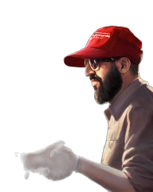jacket, hat, staff, face transparent PNG cut-out