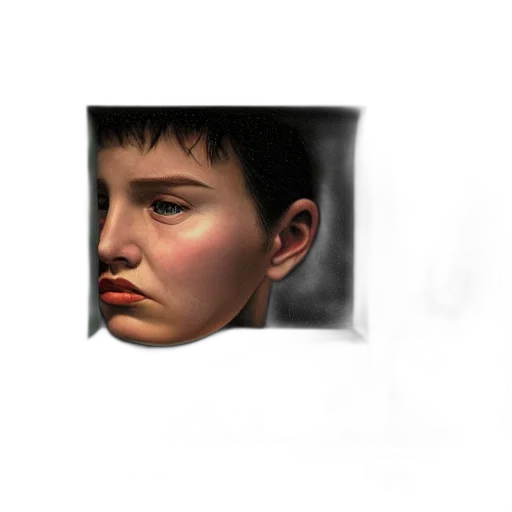 face, hair, robot, creature, photorealistic, 3d render, concept art, pixel art transparent PNG cut-out