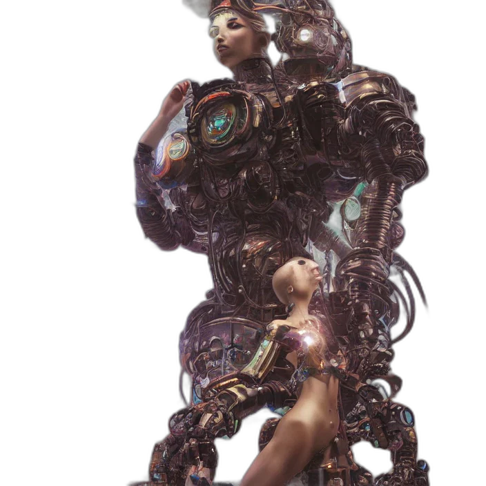 robot, dress, weapon, creature, cyberpunk, concept art, 3d render, fantasy art transparent PNG cut-out