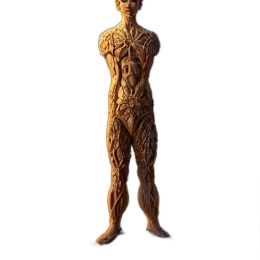 staff, tree, dress, creature, 3d render, concept art, photorealistic, earth tones transparent PNG cut-out