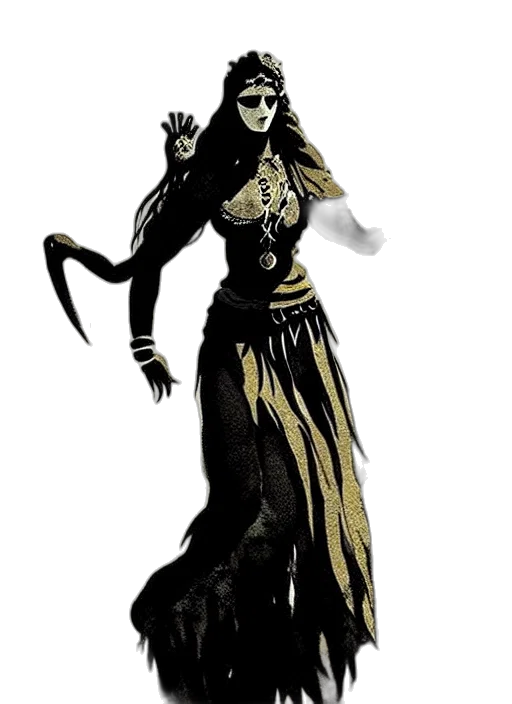 staff, mask, dress, creature, concept art, fantasy art, comic book art, pixel art transparent PNG cut-out
