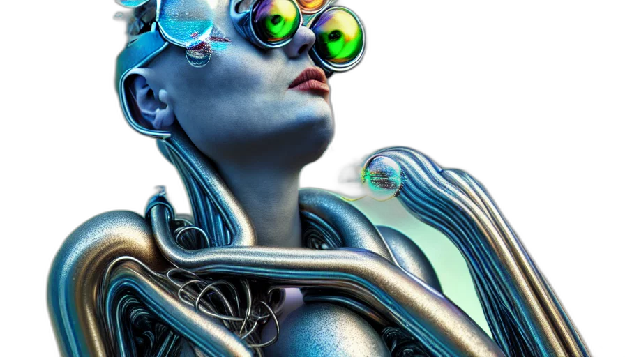 jewelry, robot, cyberpunk, concept art, 3d render, fantasy art, neon lights, blue transparent PNG cut-out