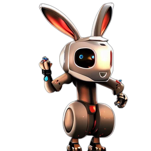 robot, animal, staff, weapon, 3d render, concept art, pixel art, cartoon transparent PNG cut-out