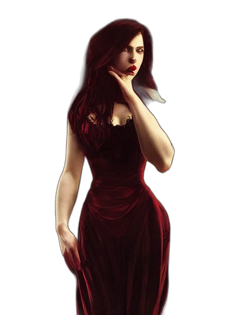 dress, concept art, photorealistic, fantasy art, pixel art, red, dark, vampire transparent PNG cut-out