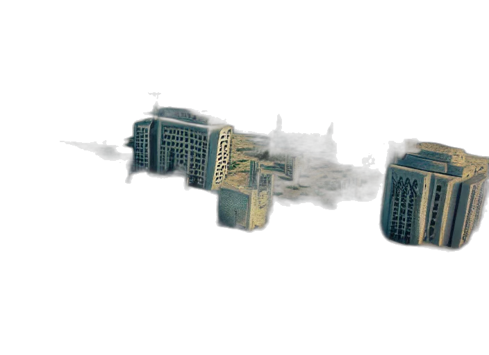building, concept art, 3d render, photorealistic, pixel art, fog, city street, ashgabat transparent PNG cut-out