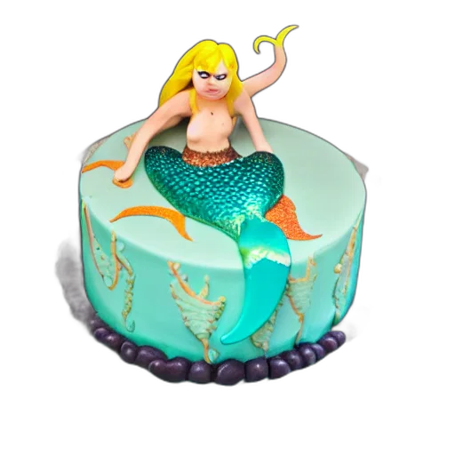 3d render, underwater, angry, mermaid, themed, birthday, cake, food transparent PNG cut-out