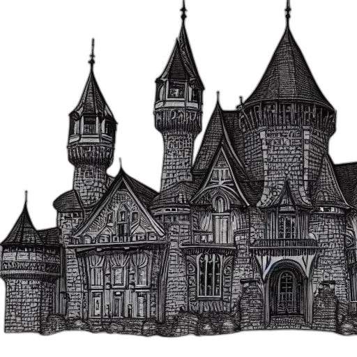 building, concept art, 3d render, pixel art, fantasy art, city street, monochrome, dark transparent PNG cut-out