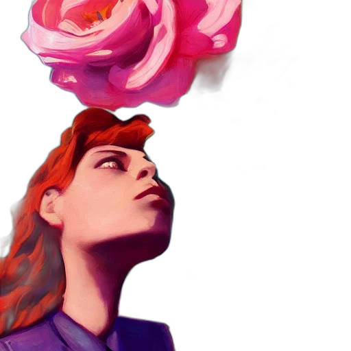 flower, crown, face, umbrella, concept art, vaporwave, comic book art, watercolor transparent PNG cut-out