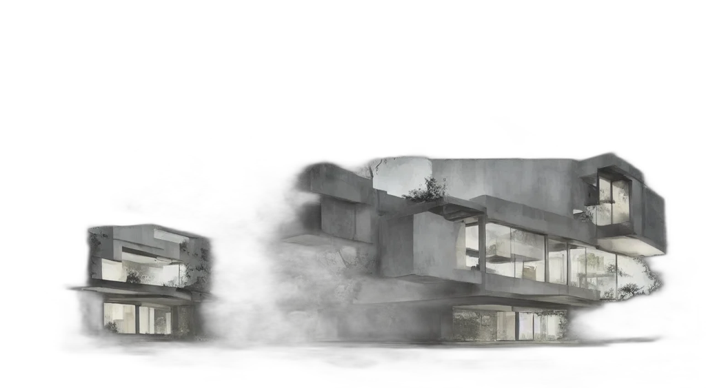 building, concept art, 3d render, photorealistic, fog, white, luxurious, house transparent PNG cut-out