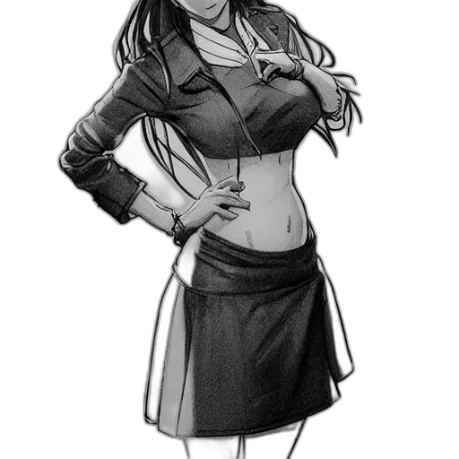 staff, jacket, dress, cartoon, concept art, anime, comic book art, monochrome transparent PNG cut-out