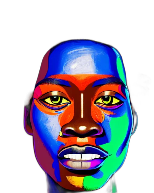 face, mask, crown, photorealistic, watercolor, cartoon, concept art, colorful transparent PNG cut-out