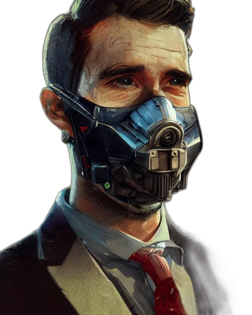 mask, face, robot, cyberpunk, concept art, comic book art, photorealistic, rugged transparent PNG cut-out