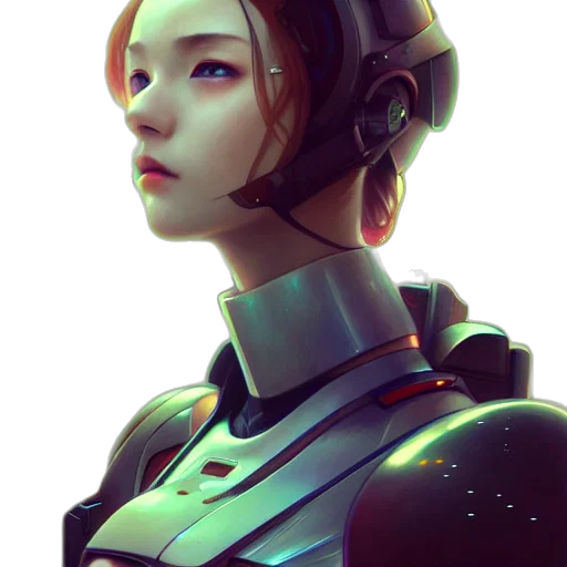 robot, face, staff, cyberpunk transparent PNG cut-out