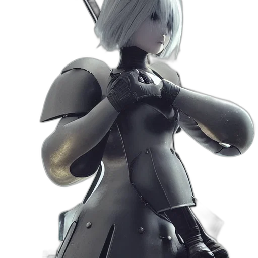 robot, staff, jacket, weapon, 3d render, concept art, fantasy art, cyberpunk transparent PNG cut-out