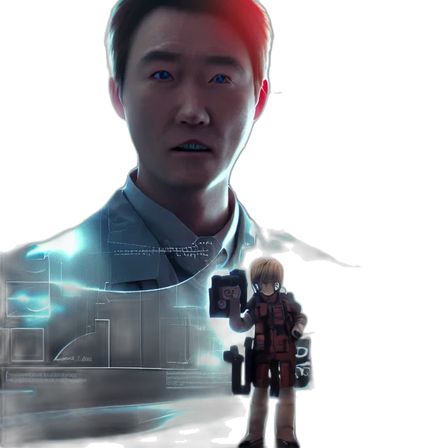 robot, staff, concept art, cyberpunk transparent PNG cut-out